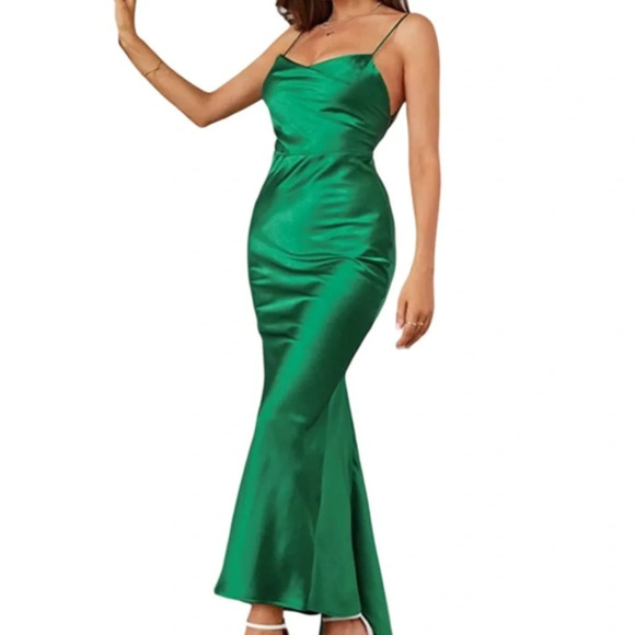 boutique Dresses & Skirts - 🖤New Aigeman Satin Drape Neck Backless Mermaid Dress🖤